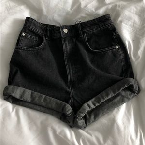 ACID WASH BLACK GREY DENIM SHORTS